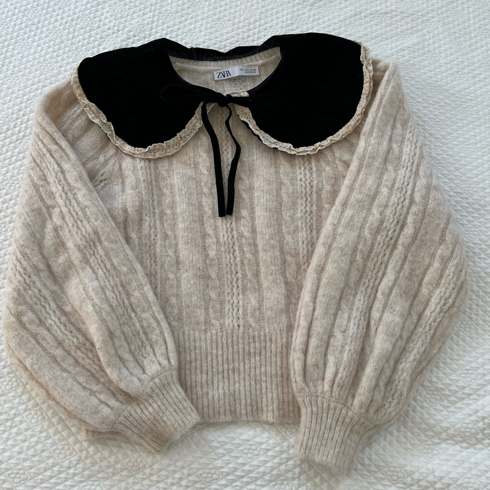 Zara Wool Blend Top, Velvet Collar